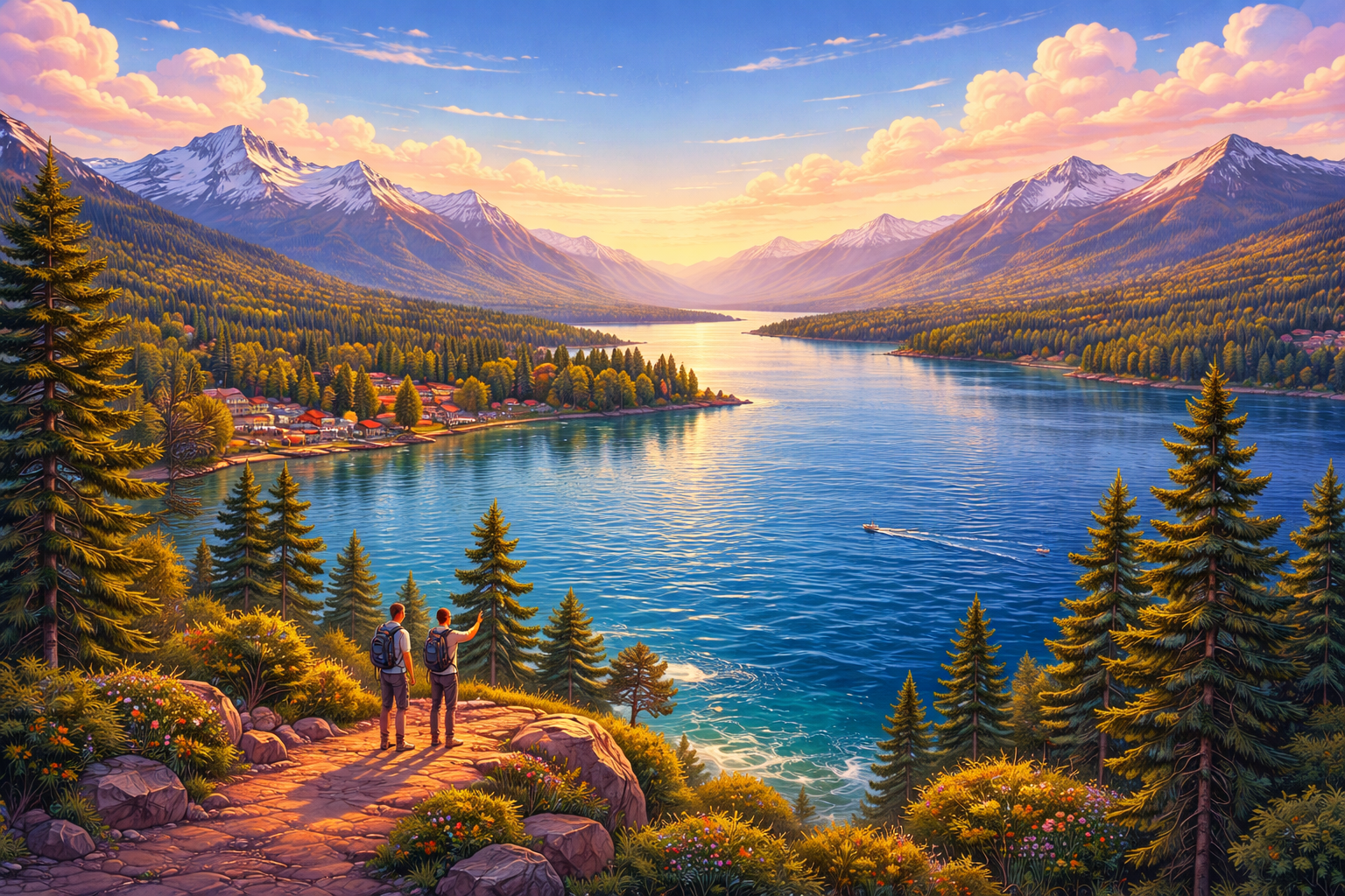 Paisaje de Bariloche con lago y montañas